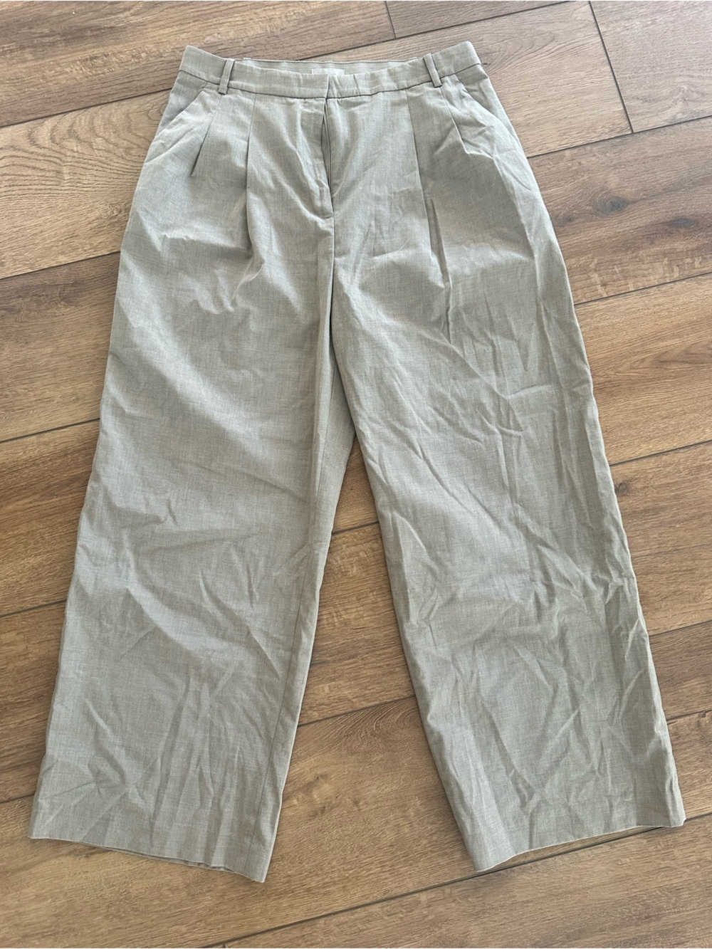 H&M Light Tan Wide-Leg Pleated Trousers